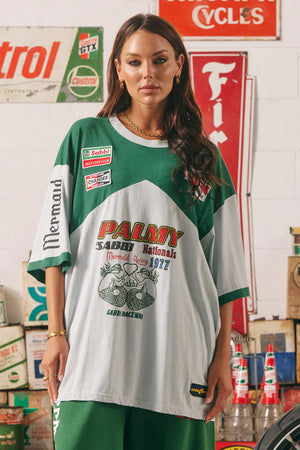 The Very Oversized Mermaid Racing Tee- Green + Sky Apparel Sabbi 