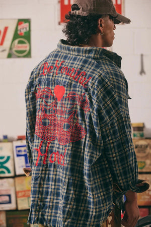 SHOP Be Youtiful Sabbi Hotel Flannel Shirt - Blue Sabbi 
