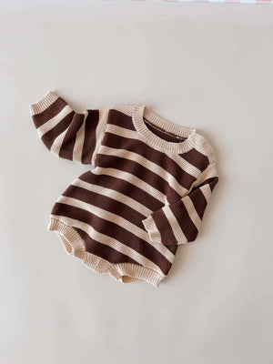 Cotton Knit Stripe Romper - Tiramisu Baby One-Pieces Freckles the Label 