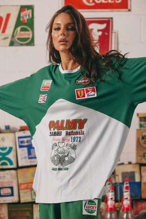 The Long Sleeve Mermaid Racing Tee - Green + Sky Sabbi 