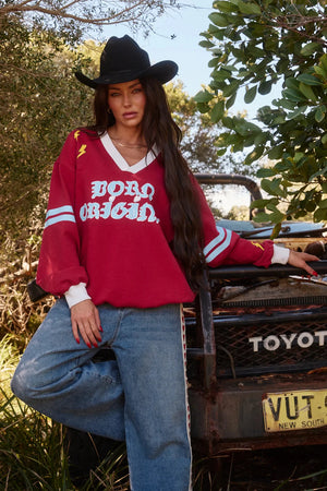 The Born Original V-Neck Diego Jumper - Maroon Sabbi 