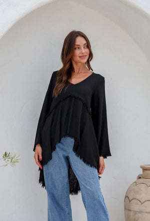 Biba Long Sleeve Frey Top - Black INDIGO ATTIC 