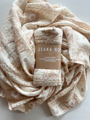 Organic Bamboo/Cotton Swaddle - Tides Seaka Boo 