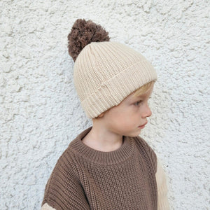 Pom Pom Beanie - Cocoa Oak & Sage 