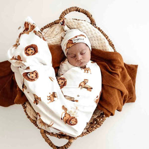 Lion Organic Jersey Wrap & Beanie Set Snuggle Hunny 