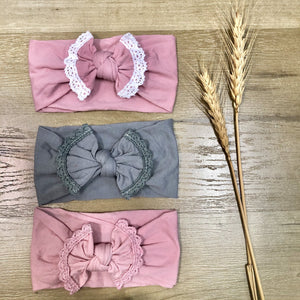 Lace Trim Headband Bows Indigo Attic 