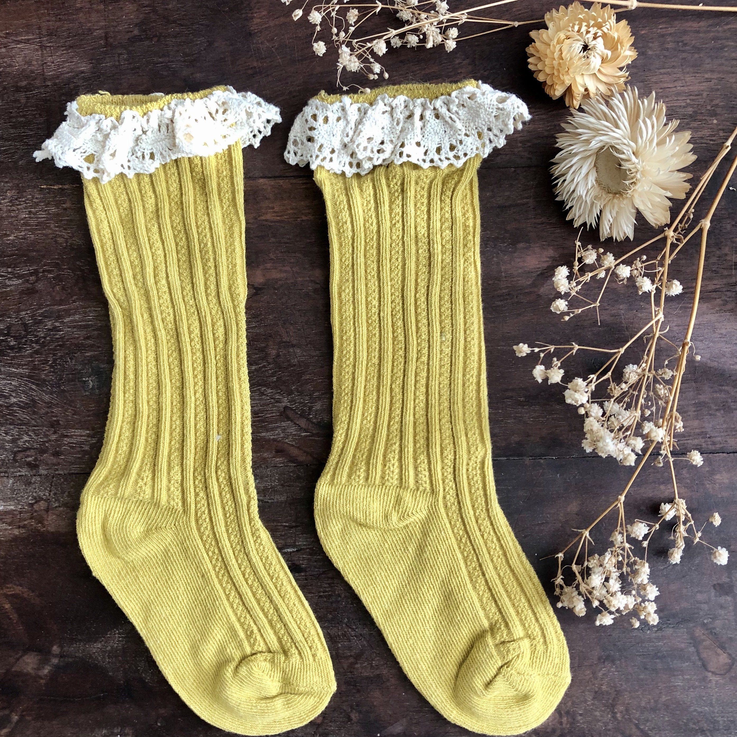 Crochet Knee Highs - Mustard Indigo Attic 